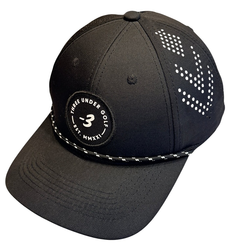 Three Under Golf Snapback‎ Hat Black Rope Patch Performance Cap New